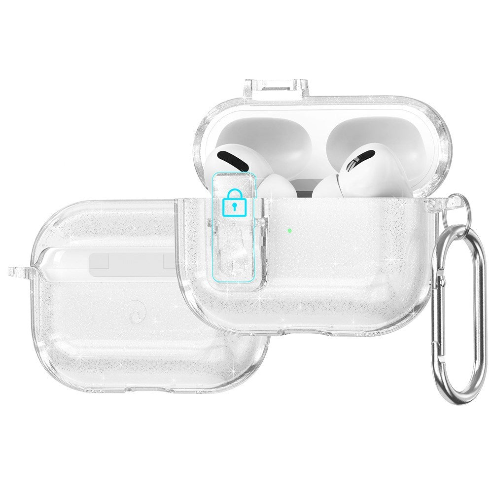 Hybrid Plastik Cover m. Karabinhage - Apple AirPods Pro (3. gen.) - Gennemsigtig Glitter