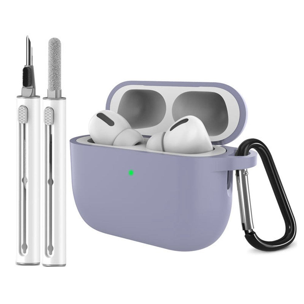 Silikone Cover til Apple AirPods Pro (3. gen.) - Karabinhage & Rengøringspen - Lavender