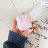 Apple AirPods (1 og 2. gen.) Plastveske m. Anheng - Marmor Design - Rosa