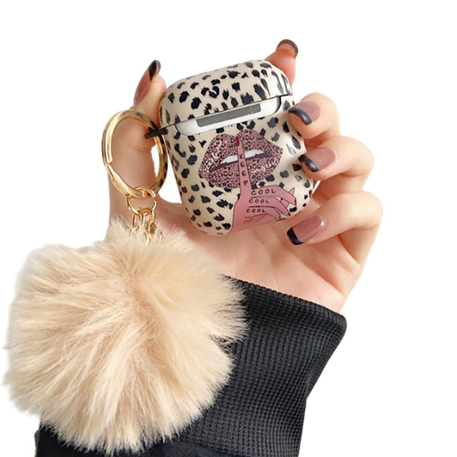 Apple AirPods (1 og 2. gen.) Plastdeksel m. Pelsheng - Leopard