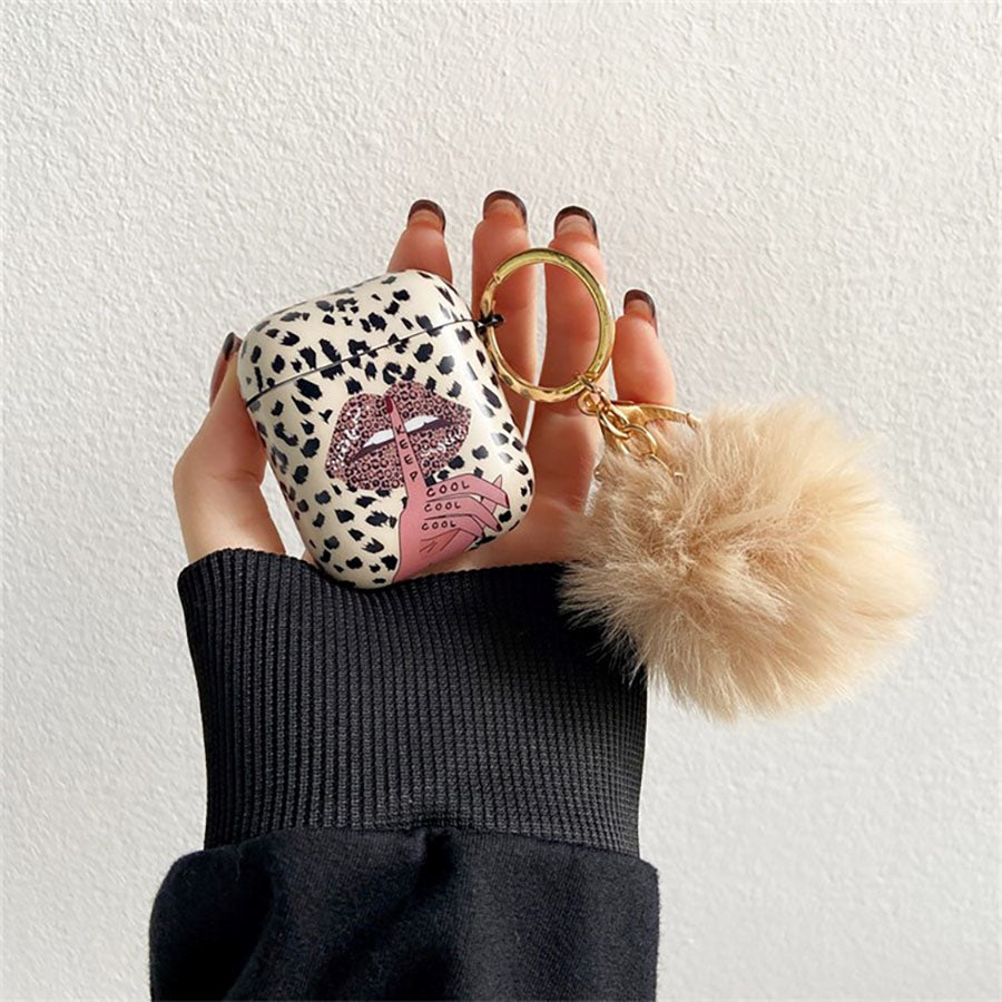 Apple AirPods (1 og 2. gen.) Plastdeksel m. Pelsheng - Leopard