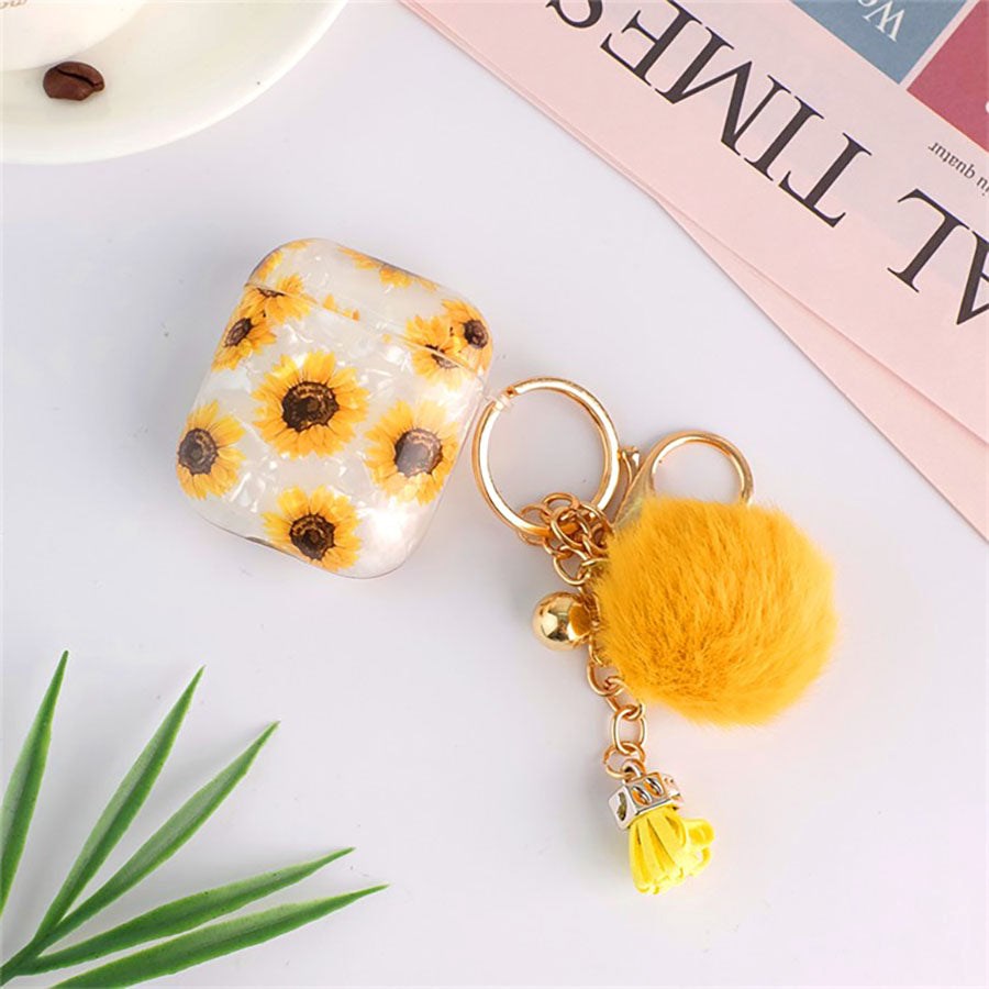 Apple AirPods (1 og 2. gen.) Plastdeksel m. Pelsheng - Solsikke