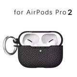 Apple AirPods Pro 2. generasjon (2022) plastdeksel m. Litchi skinn tekstur og nøkkelring - svart