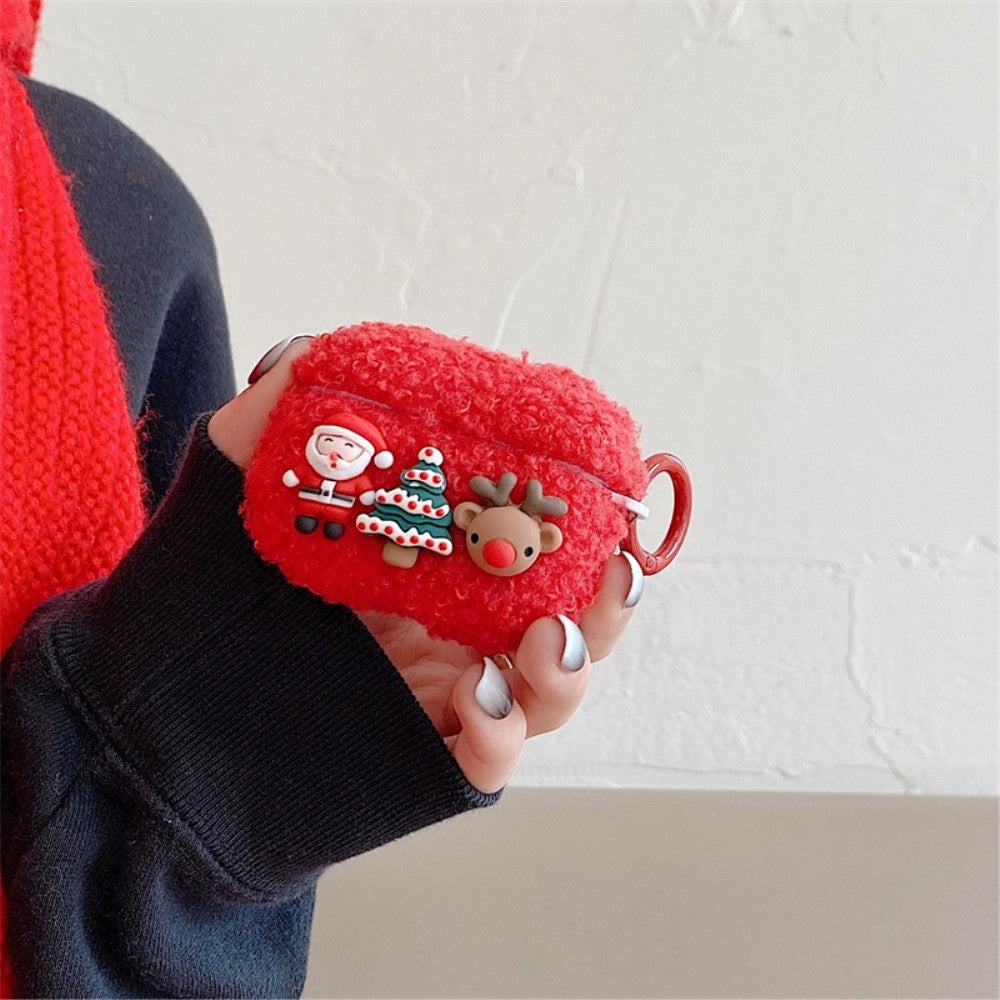 Apple AirPods (3 gener.) Fleksibelt juledeksel i plast m. Ulltrekk - Reinsdyr - Rød