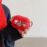 Apple AirPods (3 gener.) Fleksibelt juledeksel i plast m. Ulltrekk - Reinsdyr - Rød