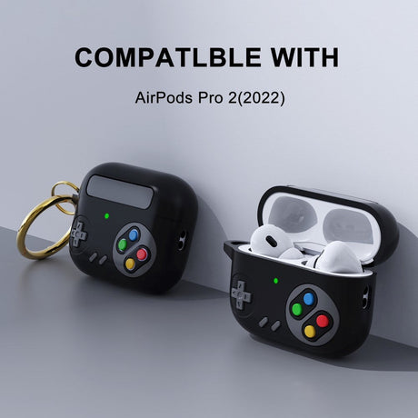 Apple Airpods Pro 2nd Gen (2022) Silikondeksel Spillkonsoll m. Karabinhage - Svart