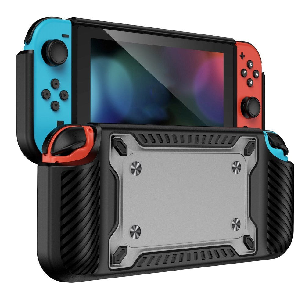 Nintendo Switch OLED plastbakdeksel m. Ergonomisk grep - Svart / Gjennomsiktig