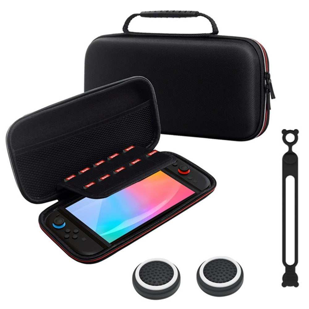 Nintendo Switch 2 Opbevaringstaske - Silikone Kabelbinder & Joystick Grip Caps - Sort / Rød / Hvid