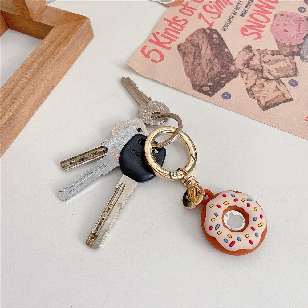 AirTag silikonetui m. Rund karabinkrok - Donut - Rosa