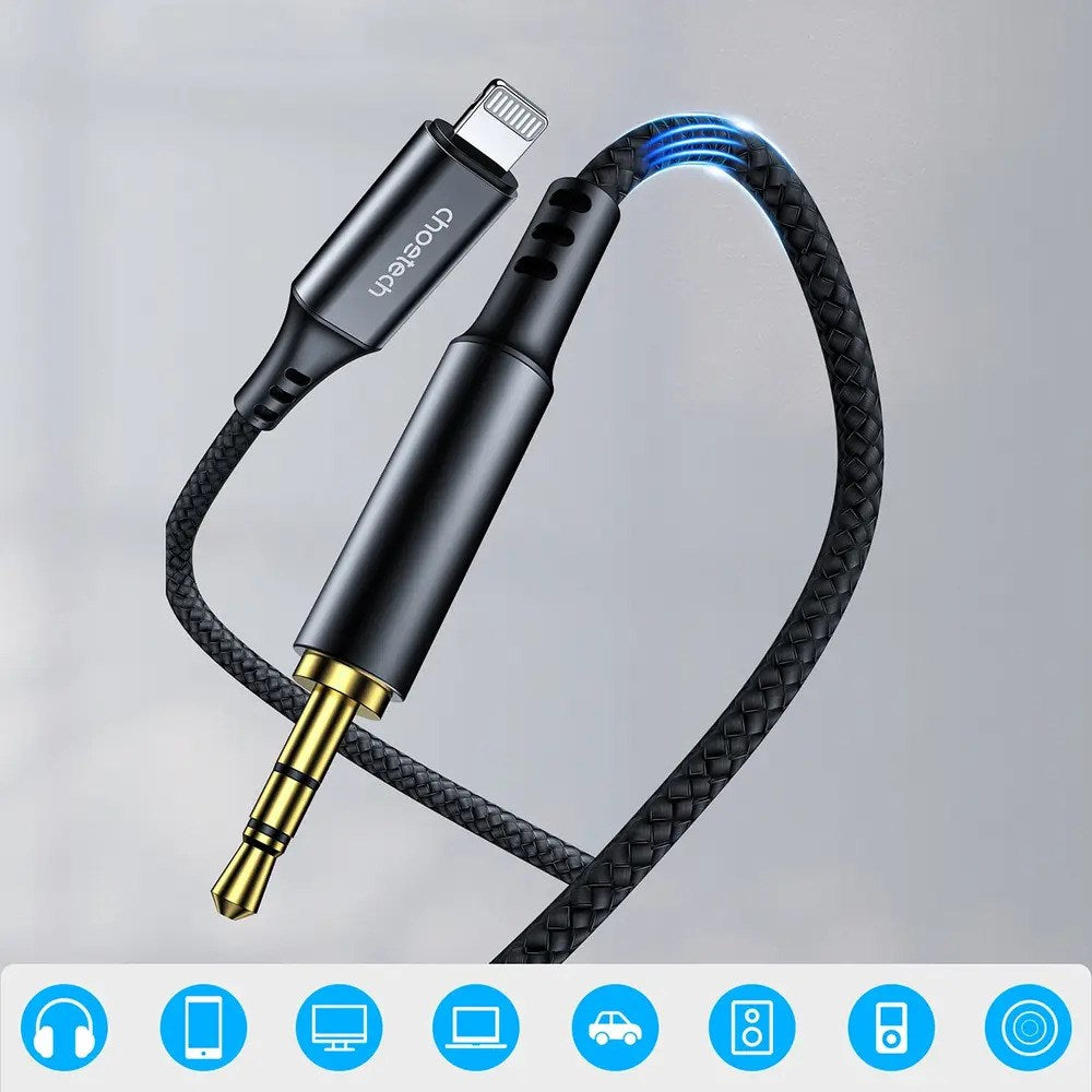 Choetech Lightning til 3.5mm Minijack Kabel - 2m - Sort
