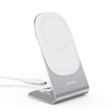 Choetech MagLeap trådløs lader 15W med stativ - MagSafe-kompatibel - Hvit / Sølv