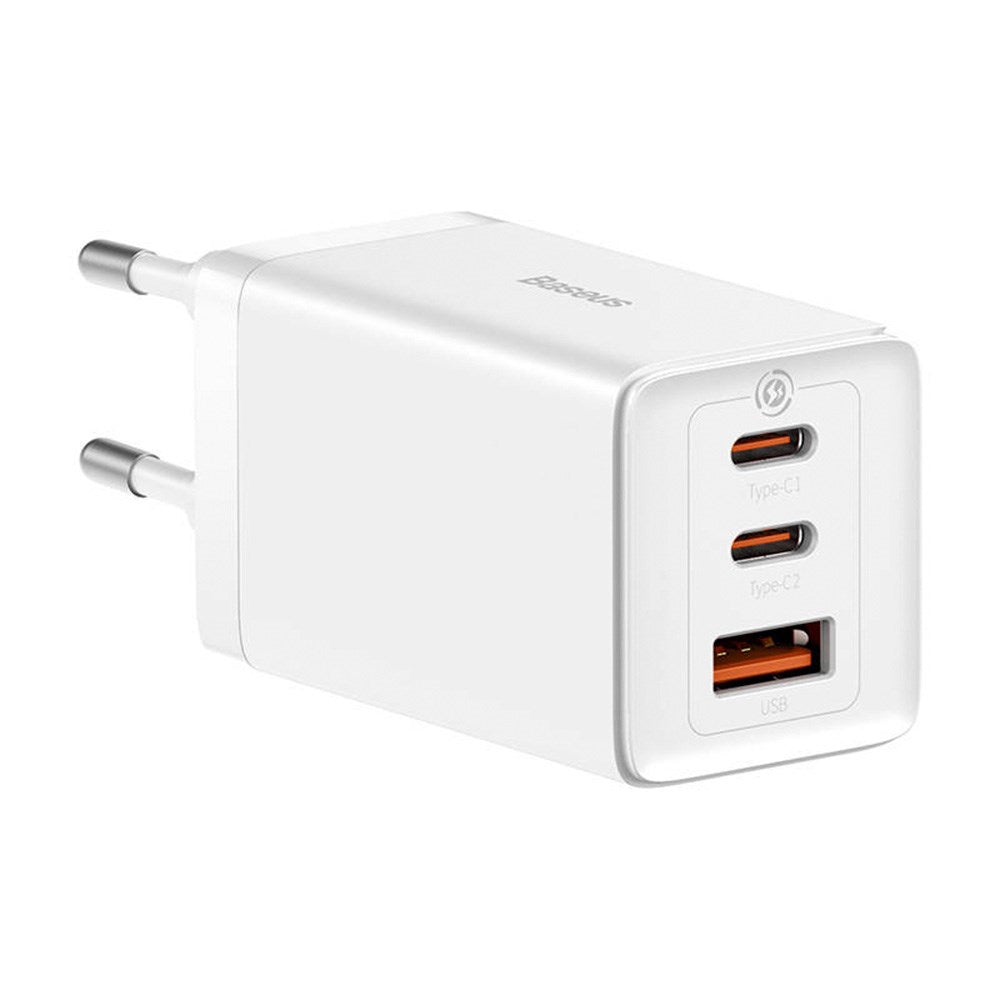 Baseus GaN5 Pro vegglader 65W med 2 x USB-C og 1 x USB-A - Hvit
