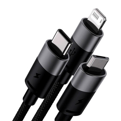 Baseus StarSpeed ​​​​- 3-i-1 18W USB-A multikabel m. USB-C, Lightning &amp; Micro-USB - 1,2 meter - Svart