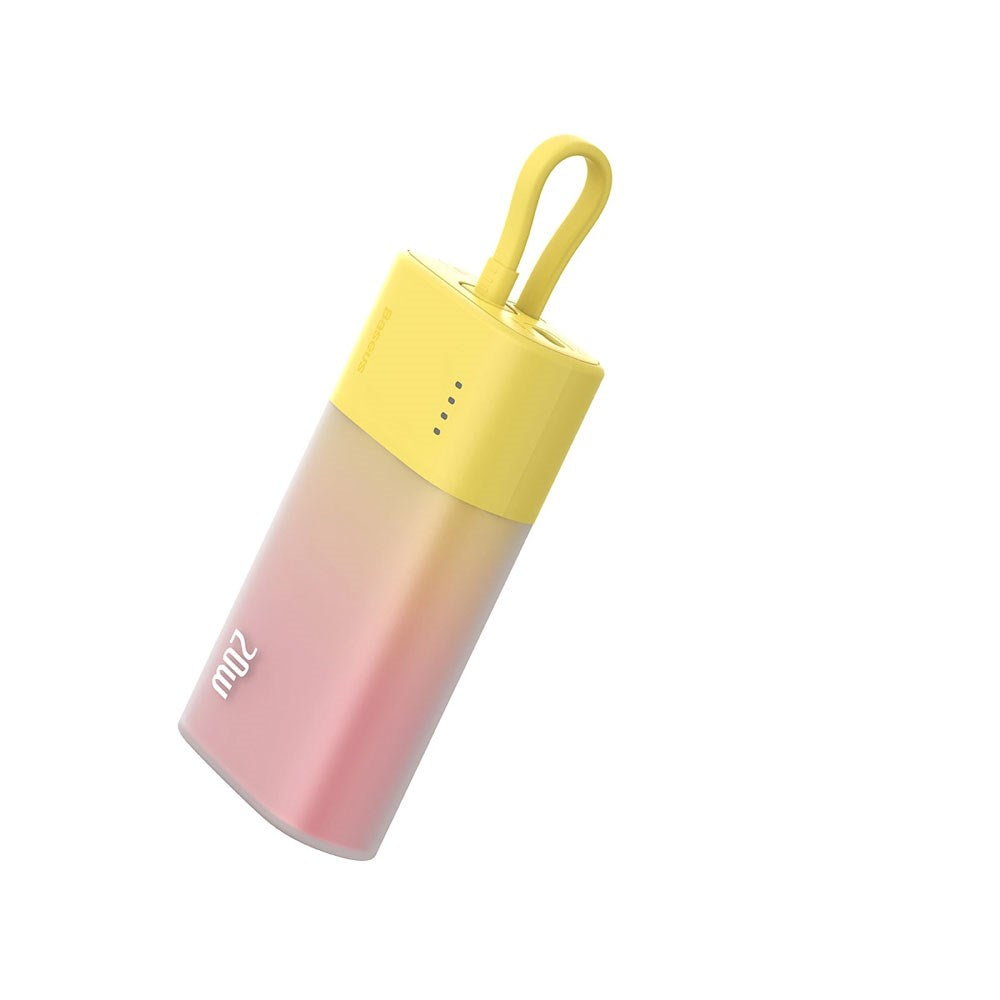 Baseus Popsicle Powerbank - 5200mAh - 20W - Integreret Lightning Kabel - Lyserød / Gul