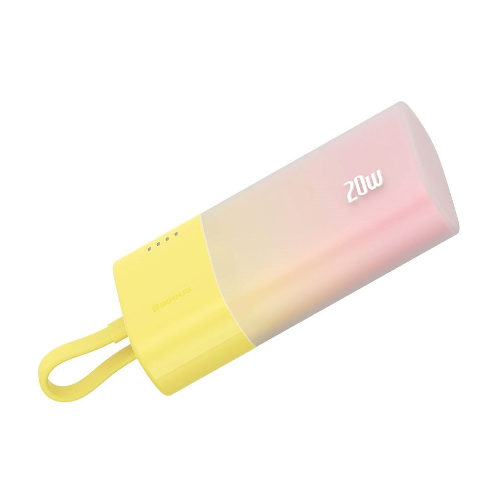 Baseus Popsicle Powerbank - 5200mAh - 20W - Integreret Lightning Kabel - Lyserød / Gul