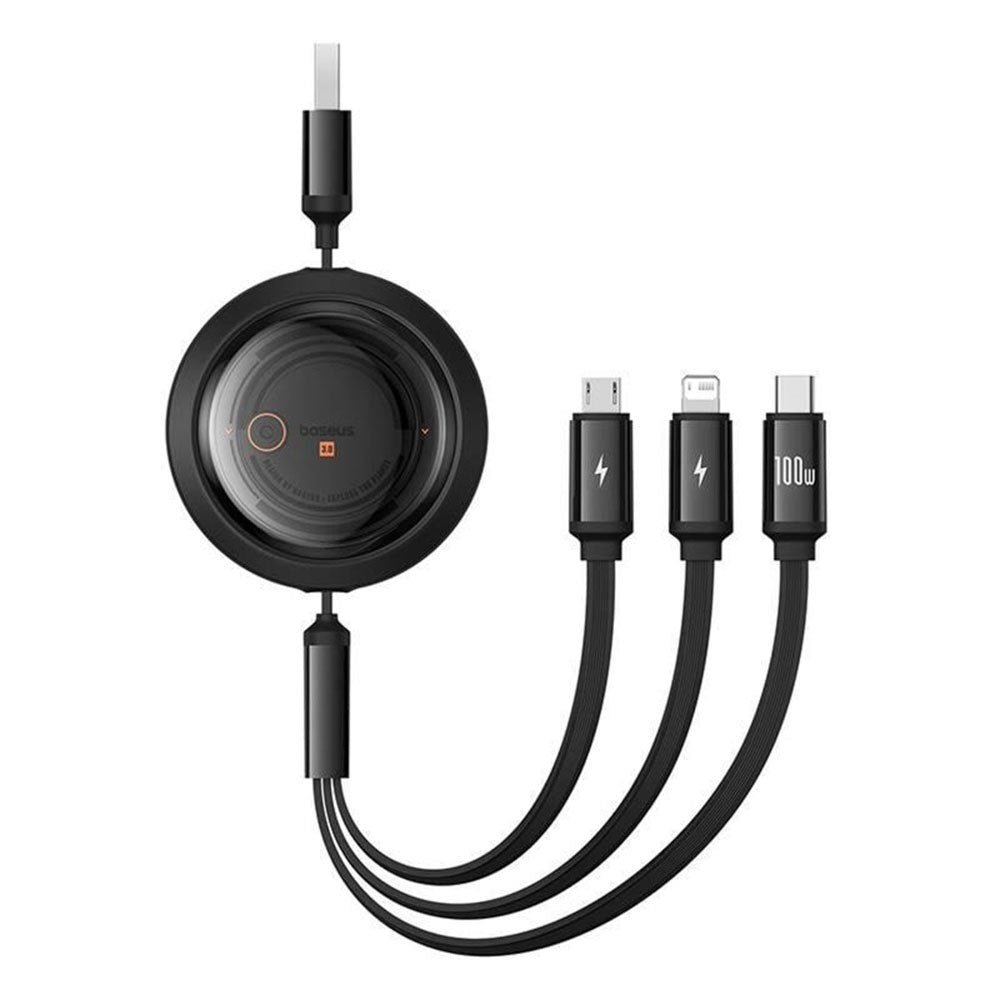 Baseus Free2Draw 3-i-1 Udtrækkeligt Multikabel - 1.1m - Sort