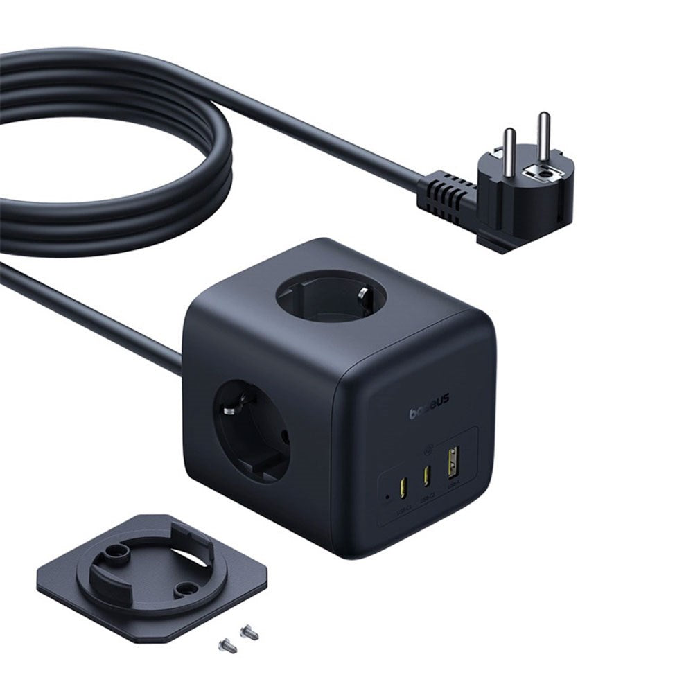 Baseus 67W Stikdåse med 3 x Schuko - 2 USB-C - 1 x USB-A - 1.5m - Grå
