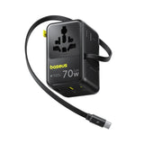 Baseus 70W 6-i-1 Rejseadapter m. Udtrækkeligt USB-C Kabel - Sort
