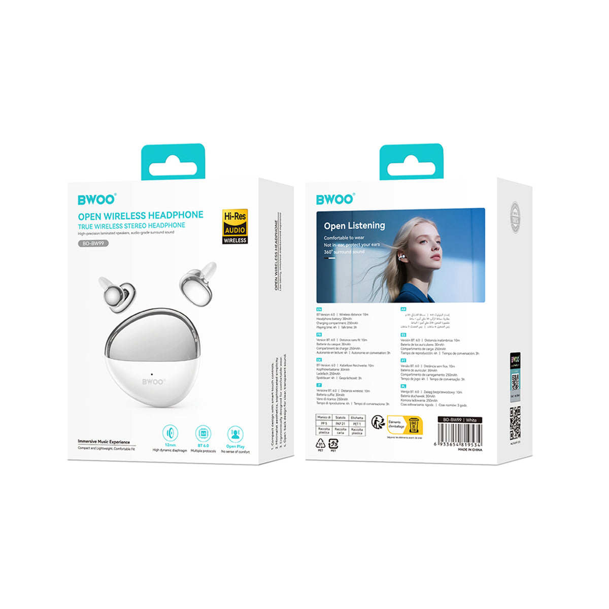 BWOO True Wireless Open-Ear Høretelefoner - Grå