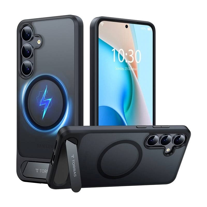 TORRAS Samsung Galaxy S25 - Pstand Hybrid Cover m. Ståfunktion - MagSafe Kompatibel - Sort