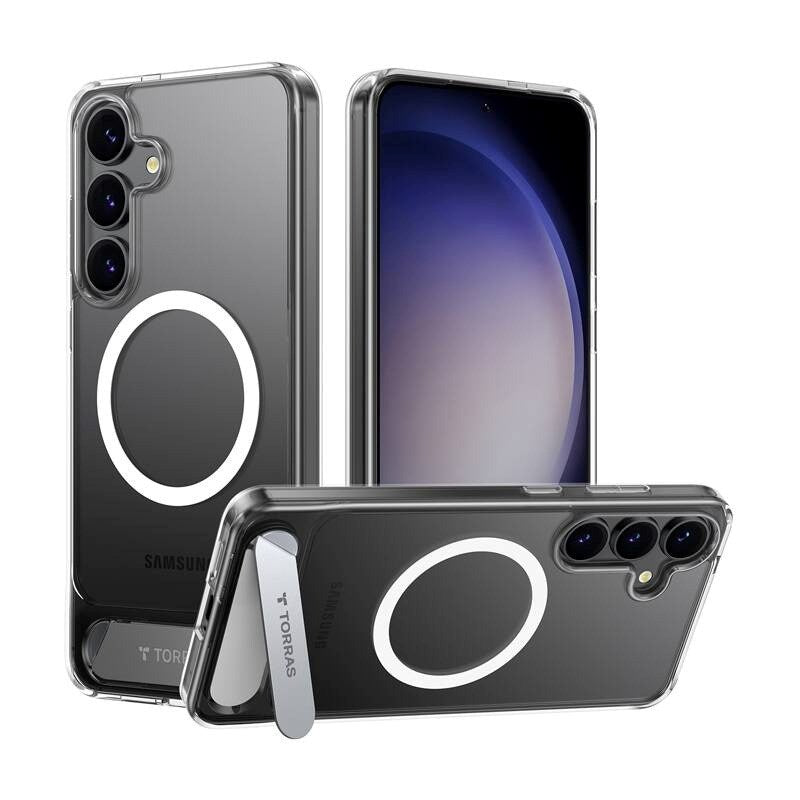 TORRAS Samsung Galaxy S25 - Pstand Hybrid Cover m. Ståfunktion - MagSafe Kompatibel - Gennemsigtig