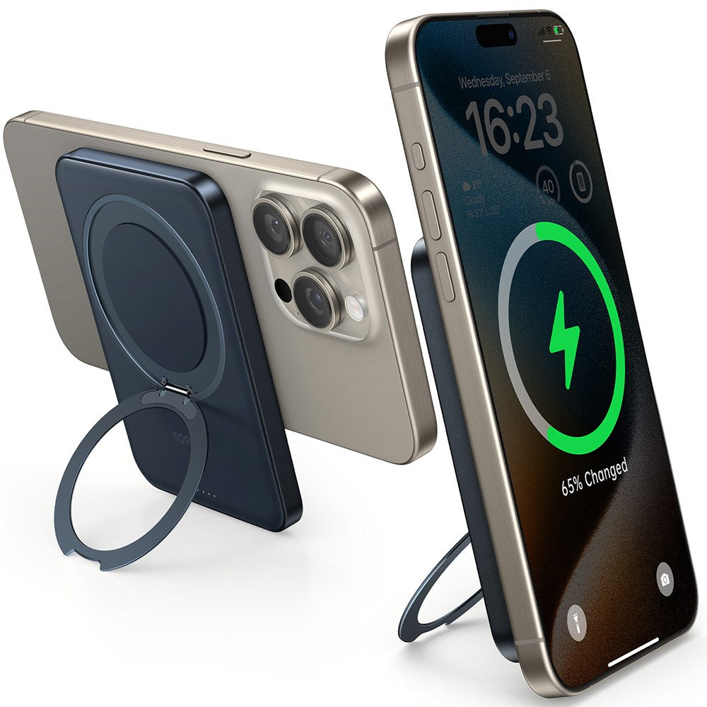 TORRAS Magnetisk 15W Power Bank 5.000mAh m. Ståfunktion - Sort