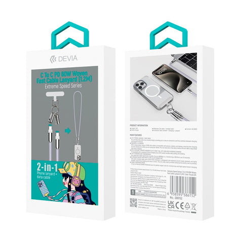 2-i-1 mobilstropp &amp; USB-C til USB-C-kabel - Devia - Lilla