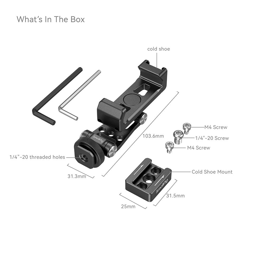 SmallRig 4301 Roterbar mobilholder m. Cold Shoe Mount - Kompatibel med DJI Gimbal (57-88mm) - Svart