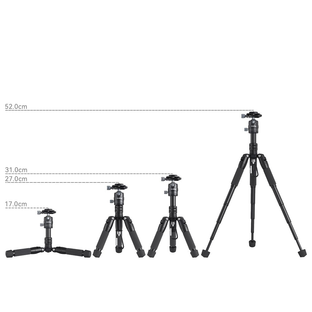 SmallRig 4289 Aluminium Mini Tripod VT-20 w. Mobilholder og justerbare ben - Svart
