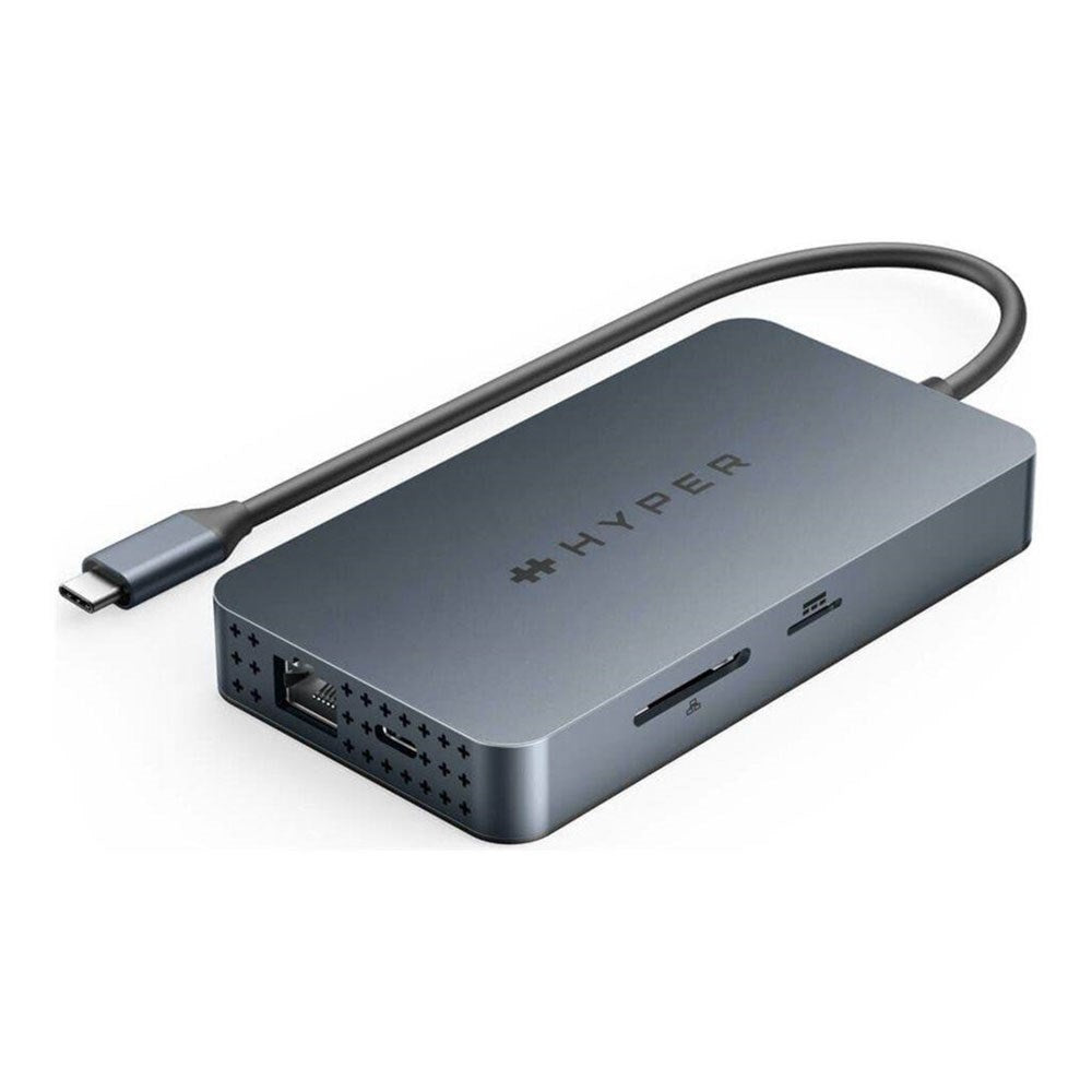 Hyper HyperDrive Ecosmart 10-i-1 USB-C Hub - 2 x USB-A 2 x USB-C 2 x HDMI 1 x Ethernet 1 x 3.5mm Jackstik 1 x SD- & MicroSD-Kort - Grå
