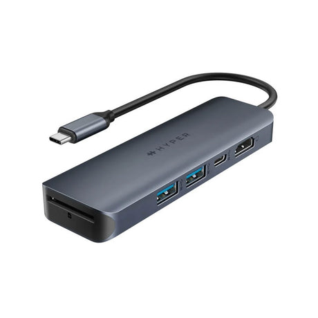 Hyper HyperDrive Ecosmart 6-in-1 USB-C Hub - 2 x USB-A 1 x USB-C 1 x HDMI 1 x Ethernet 1 x SD-Kort - Grå