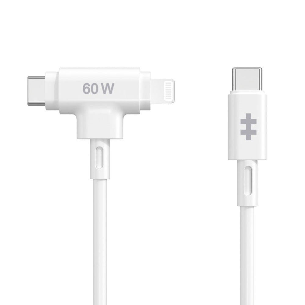 Hyper HyperJuice 2-i-1 Silikone USB-C til USB-C & Lightning Kabel - 1.5m / 60W - Hvid