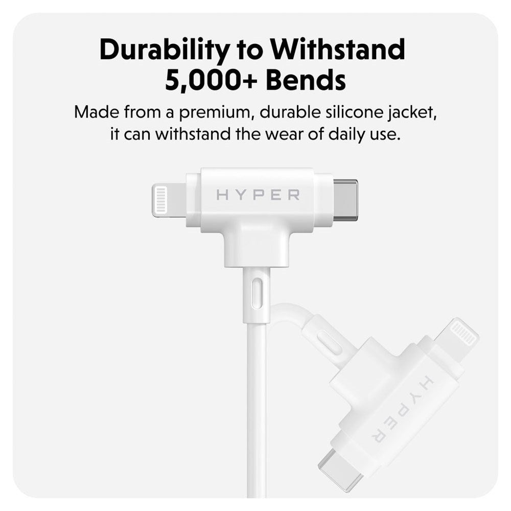 Hyper HyperJuice 2-i-1 Silikone USB-C til USB-C & Lightning Kabel - 1.5m / 60W - Hvid