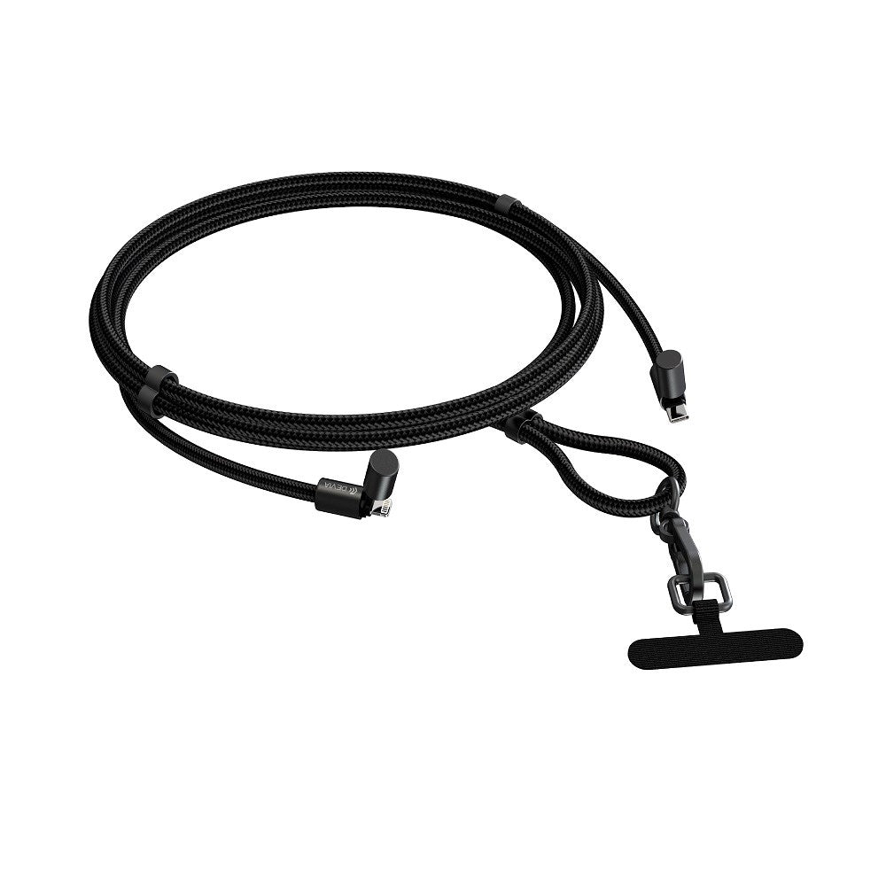 2-i-1 Justerbar Mobilstrop & USB-C til Lightning Kabel - Devia - Sort