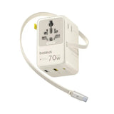 Baseus 70W 6-i-1 Rejseadapter m. Udtrækkeligt USB-C Kabel - Hvid