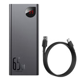 Baseus Adaman 65W Powerbank 20 000 mAh m. 2 x USB-A &amp; USB-C - USB-C-kabel - Svart