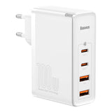 Baseus 100W PD GaN² Pro Hurtiglader - Vegglader m. 2 x USB-C og 2 x USB-A - Hvit