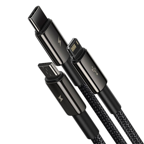 Baseus 3-i-1 USB-A Multikabel / 1 x USB-C / 1 x Lightning / 1 x Micro USB - 1.5m - Sort