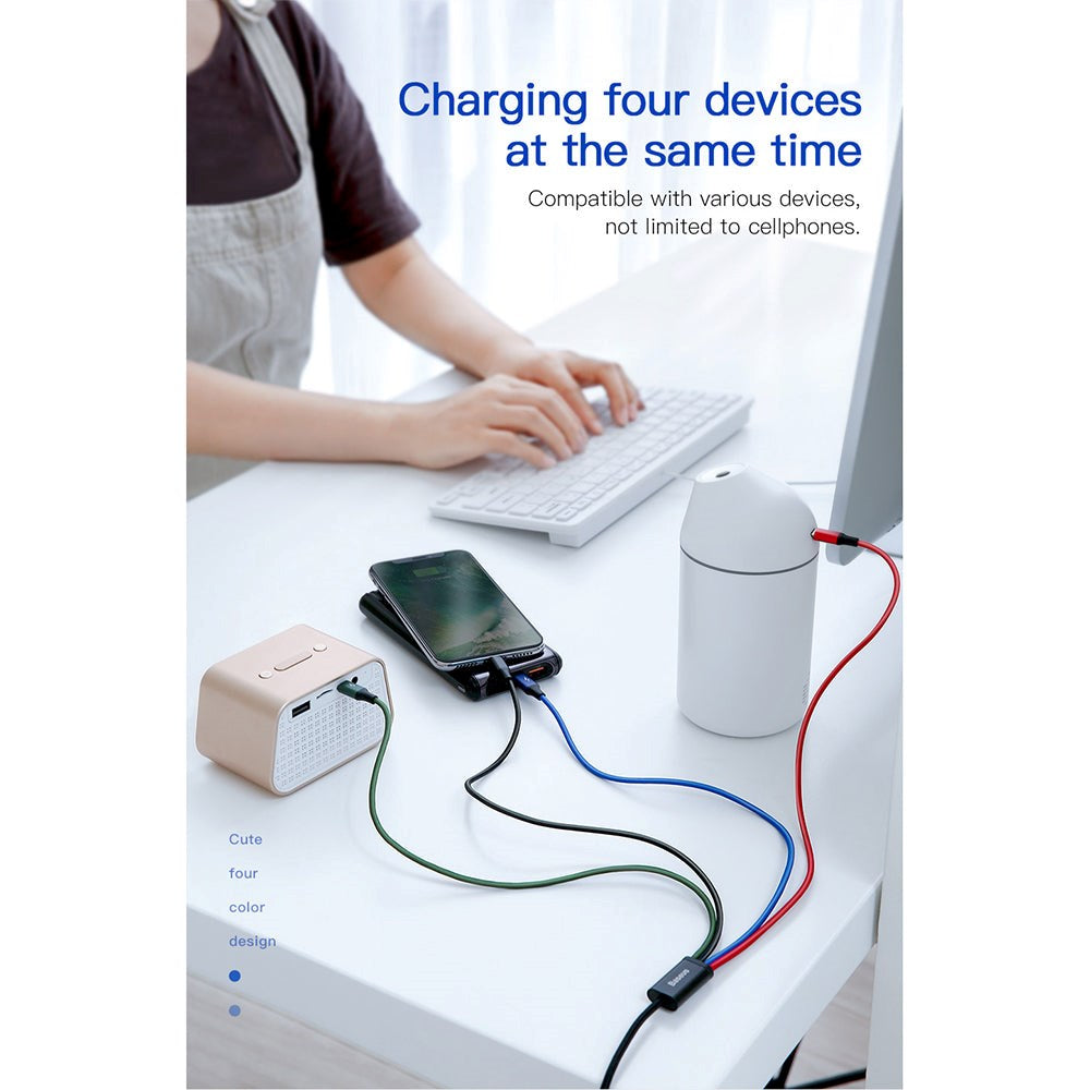 Baseus Rapid Series 4-i-1 Micro USB (2stk) / USB-C / Lightning 3.5A Ladekabel - 1.2 meter