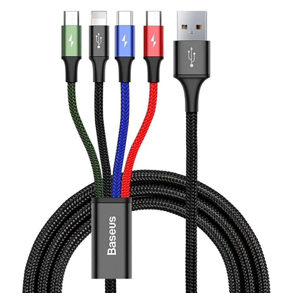 Baseus Rapid Series 4-i-1 Micro USB (2stk) / USB-C / Lightning 3.5A Ladekabel - 1.2 meter