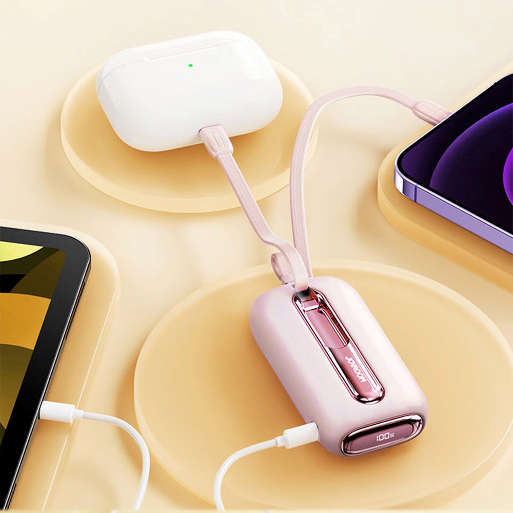 Joyroom JR-L012 Powerbank 22,5W USB-C PD w. Innebygd USB-C &amp; Lightning-kabel - 10 000 mAh - Rosa