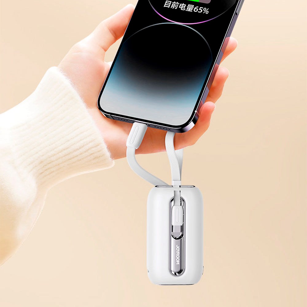 Joyroom JR-L012 Powerbank 22,5W USB-C PD w. Innebygd USB-C &amp; Lightning-kabel - 10 000 mAh - Hvit