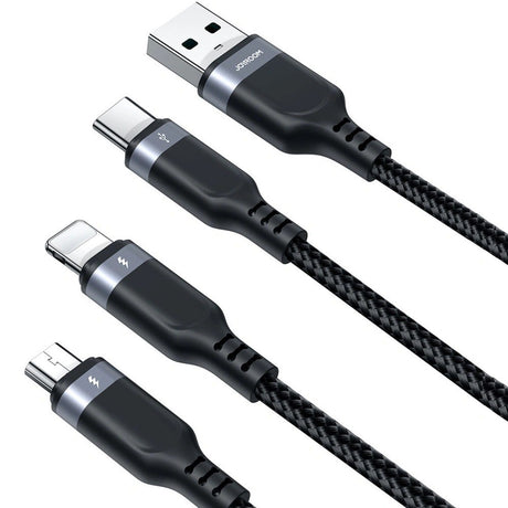 Joyroom 3-i-1 nylon USB-C / Lightning / Micro USB-kabel - 1,2 m - Svart