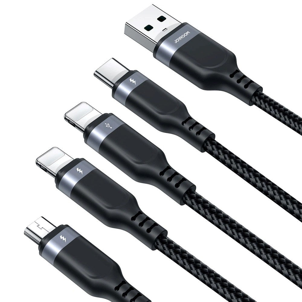 Joyroom 4-i-1 Nylon USB-C / 2 stk Lightning / Micro USB-kabel - 1,2m - Svart