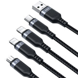 Joyroom 4-i-1 Nylon USB-C / 2 stk Lightning / Micro USB-kabel - 1,2m - Svart