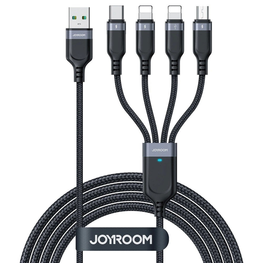 Joyroom 4-i-1 Nylon USB-C / 2 stk Lightning / Micro USB-kabel - 1,2m - Svart