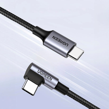 Vinklet USB-C til USB-C-kabel - Ugrønn US255 - 0,5 m - Svart