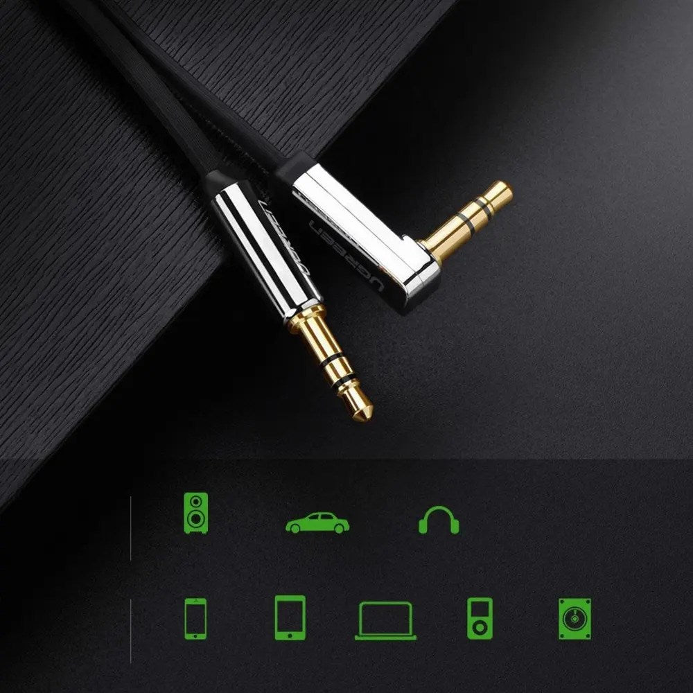 UGREEN Vinklet 3.5mm Minijack Lydkabel - 1m - Sølv