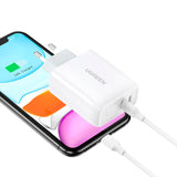 Ugreen 36W PD USB-C Fast Wall Charger m. 2 x USB-C - Hvit