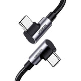 Ugreen PD 1m vinklet USB-C til USB-C flettet nylonkabel 100W - svart / grå